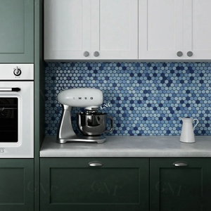 Mosaïque de carrelage en porcelaine émaillée de haute qualité pour salle de bain, imperméable, classique, forme ronde, bleu mélangé, pour piscine, échantillons gratuits - Product Image 4