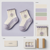 Chaussettes antidérapantes en coton biologique pour bébés et enfants, blanches, avec volants, à adhérence douce, production en gros, évaluation des motifs, calibrage des tailles