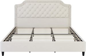 Lit rembourré king avec cadre de lit plateforme Lit avec bouton Tête de lit capitonnée Lits plateforme pour adolescents Adultes <span class=keywords><strong>Chambre</strong></span> <span class=keywords><strong>à</strong></span> <span class=keywords><strong>coucher</strong></span> Blanc - Product Image 4