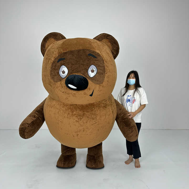 Inflatable Brown Bear Costume for Adults Cute Plush Mascot Fursuit for Halloween Christmas Parties Cosplay