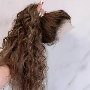 Parrucca con Coda Alta Ombre Marrone <span class=keywords><strong>Cenere</strong></span>, Onda Morbida, Doppio Filamento, <span class=keywords><strong>Capelli</strong></span> Umani Kosher, Parrucca Frontale in Pizzo HD 360 Trasparente - Product Image 2
