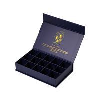Boîte à livre magnétique personnalisée, bleu foncé, impression intérieure, 12 compartiments, boîte d'emballage rigide pour coffret cadeau de truffes au chocolat