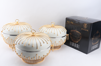 Grand ensemble de plats de service pour mariage 3.5L 4.5L 5.5L avec couvercles de luxe en forme de cage à oiseaux dorée, pour douches nuptiales, réceptions de mariage et dîners