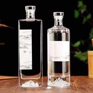 500ml Heave <span class=keywords><strong>base</strong></span> fond <span class=keywords><strong>de</strong></span> montagne bouteille <span class=keywords><strong>de</strong></span> spiritueux en verre rond verre <span class=keywords><strong>gin</strong></span> vodka bouteilles <span class=keywords><strong>de</strong></span> whisky avec dessus en verre - Product Image 1