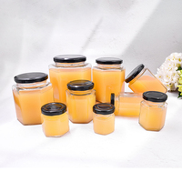 Usine prix hexagonale bocal en verre 45ml 85ml 100ml 180ml 280ml 380ml 500ml 730ml miel pot de confiture cornichons sauce piment bouteilles