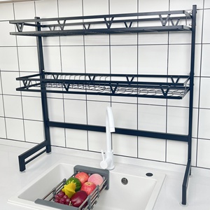 Organisateur de cuisine multifonctionnel en acier au carbone Supports de couverts Support pour évier Lavabo Étagère pour vaisselle Étagères de rangement Unités