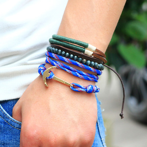 Pulsera de Paracord de Doble Capa con Cuentas de Madera y Ancla, Joyería de Supervivencia, Cuerda Encerada Azul, Pulsera Duradera y Elegante para el Día a Día - Product Image 3