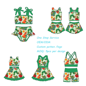 Costume da bagno intero per bambina W57 personalizzato all'ingrosso, estivo, con stampa leopardata e floreale, monospalla con bretelle - Product Image 5