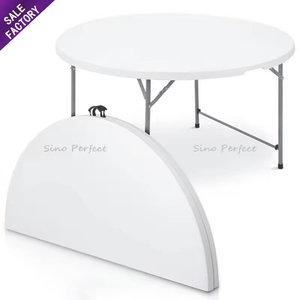 Tavolo <span class=keywords><strong>Pieghevole</strong></span> Portatile da Esterno, Mobili Pieghevoli, Tavoli Rotondi <span class=keywords><strong>in</strong></span> <span class=keywords><strong>Plastica</strong></span> Bianca da 6 Piedi con Sedie per Eventi e Feste all'Aperto - Product Image 5