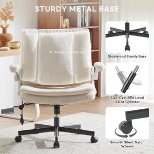 Criss Cross Legged Office <b>Chair</b> with Flip-Up <b>Back</b>&Dynamic Airbag Lumbar <b>Support</b>, Wide Seat Desk <b>Chair</b>, Flip-Up Arms with Wheels - Product Image 6