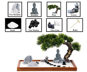 Kit de jardin zen Accessoires de bureau à domicile pour le traitement du stress Mini jardin zen Bouddha <span class=keywords><strong>Bac</strong></span> à <span class=keywords><strong>sable</strong></span> avec plateau en bois Méditation - Product Image 3