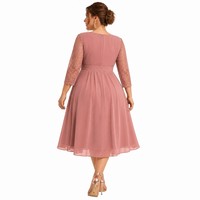 Robe midi grande taille en mousseline 160 GSM, col en V, taille empire, manches en dentelle, coupe trapèze, pour invitée de mariage, personnalisable OEM, tailles 1X-5X