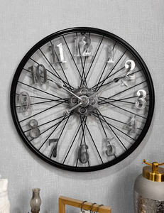 <span class=keywords><strong>Horloge</strong></span> murale vintage silencieuse en métal, design pneu de vélo, affichage à aiguilles à quartz pour salon - Product Image 5