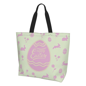 Borsa di tela di pasqua con il coniglio giocoso <span class=keywords><strong>e</strong></span> l'uovo stampa intrecciata abbellimento, piena di atmosfera festosa - Product Image 1