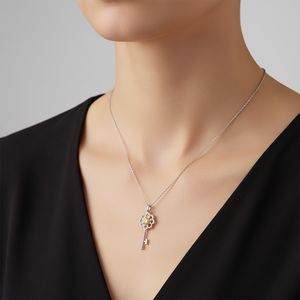 Nouveaux produits : Collier pendentif en or massif 18 carats avec diamants naturels véritables, design fleur fait main et diamant jaune - Product Image 1