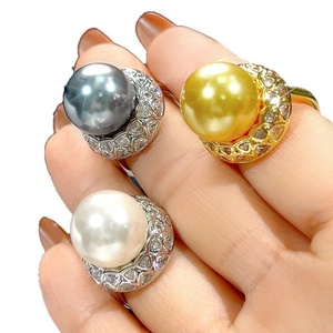 2026 New Trendy Jewelry Eco-friendly Copper Vintage Gold Plated 14mm Pearl Shell Open <b>Adjustable</b> <b>Ring</b> for Versatile Tu - Product Image 3
