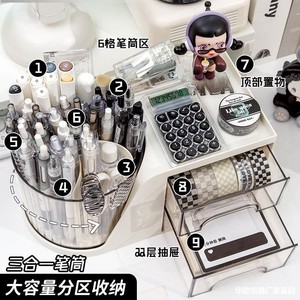 Desktop Rotating Makeup Brush Holder Cosmetic Storage <b>Box</b> With Drawers For Lipstick Eyeshadow <b>Pens</b> Tabletop Organizer - Product Image 2