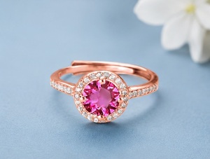 925 Sterling <b>Silver</b> Rose Gold Plated Pink Cubic Zirconia Halo <b>Ring</b> <b>Adjustable</b> Wedding Engagement <b>Ring</b> for Women Fine Jewelry - Product Image 2
