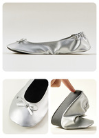 BW102 Ballerines pliables en PU à enfiler, chaussures de danse plates d'intérieur, chaussures de mariée avec sac de rangement pour femmes