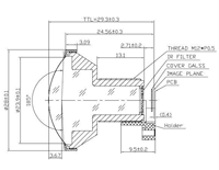 Objectif Fisheye FPV 2,33 mm F2.0 160 degrés M12 P0.5 1/2.9 pouces pour caméra de sécurité, objectif de carte 3MP 7G+IR pour caméra de surveillance automobile