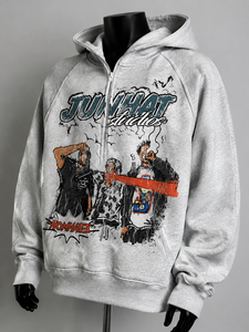 Cleanfit Half Zipper Heavy Deconstruction Sweater Hommes <span class=keywords><strong>American</strong></span> Style Stiff Boxy Short Stitching Hoodie Jacket - Product Image 4