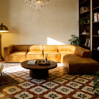 Canapé d'angle en cuir véritable personnalisé en forme de L avec chaise longue, droit ou gauche, marron antique, pour sous-sol