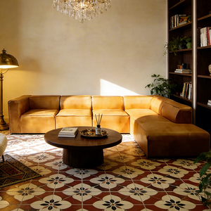 Sofá seccional personalizado de cuero vintage en forma de L con chaise lounge en la mano derecha e izquierda, sofá esquinero de cuero marrón antiguo - Product Image 1