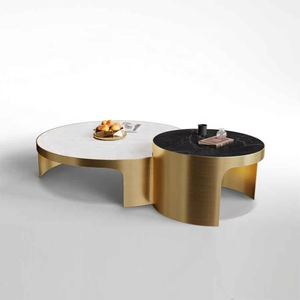 Base <span class=keywords><strong>de</strong></span> acero inoxidable dorado <span class=keywords><strong>de</strong></span> lujo <span class=keywords><strong>para</strong></span> salón <span class=keywords><strong>de</strong></span> belleza, Mesa Central pequeña, combinación moderna en blanco y negro, juego <span class=keywords><strong>de</strong></span> mesa <span class=keywords><strong>de</strong></span> <span class=keywords><strong>centro</strong></span> redonda - Product Image 1
