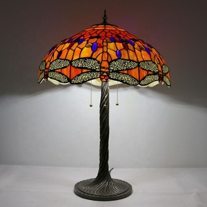LongHuiJing Dragonfly Tiffany Style Stained Glass <b>Table</b> Lamp Night Light with Desk Lights - Product Image 2