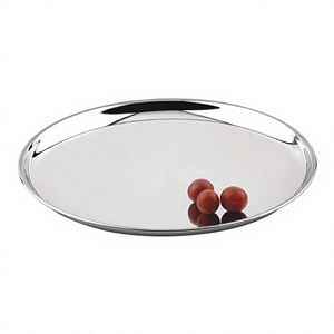 Plateau de service moderne en métal réutilisable, plat rond pour la table - Assiette en porcelaine, plateau de service minimaliste en métal, plat rond réutilisable - Product Image 1