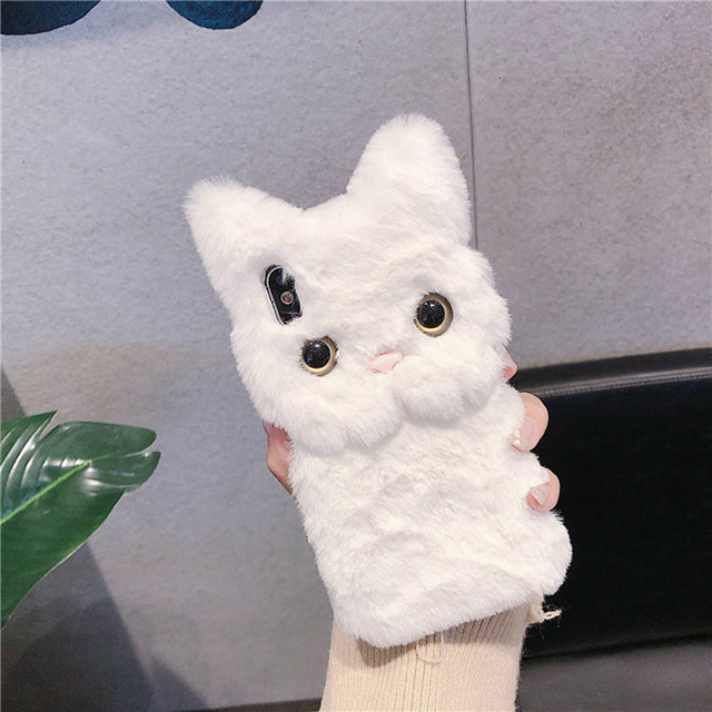 Wholesale 3D Cute Plush Furry Fuzzy Fluffy Cartoon Rabbit Fur Hair Phone Case for iPhone 17 Pro Max 16 15 14 Phone Accessories