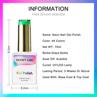 Kit de vernis à ongles en gel UV LED HONEY GIRL 48 couleurs, 15 ml, écologique, végan, couleurs fluorescentes néon pour salon et usage domestique