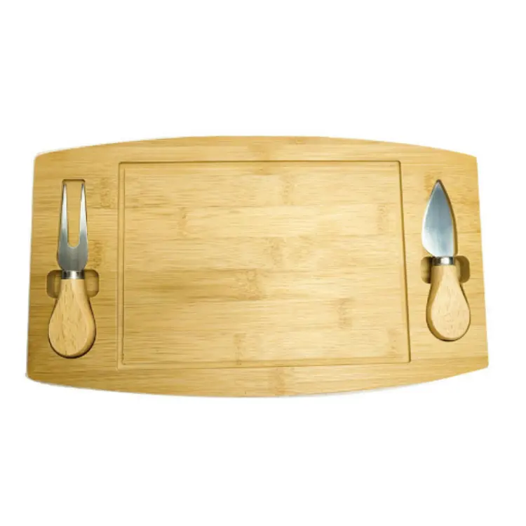 竹製食器器具チーズまな板カトラリーセットスレートチーズボードトレイプレート、サービングプレートとツールホルダー付き