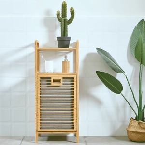 Cesto de ropa sucia de bambú con estante abierto-Almacenamiento 2 en 1 que ahorra espacio para ropa y artículos de tocador, diseño transpirable para Baño - Product Image 4