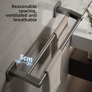 Porte-serviettes de salle de bain gris pistolet auto-adhésif fort <span class=keywords><strong>support</strong></span> de stockage et <span class=keywords><strong>support</strong></span> sans charge sans perçage - Product Image 4