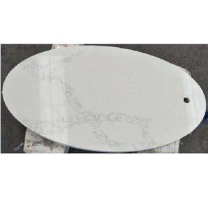 Encimera de Cuarzo Blanco Ovalada Personalizada con Orificio para Grifo, Encimera Prefabricada de Piedra Sintética, Exportación desde Vietnam - Product Image 1