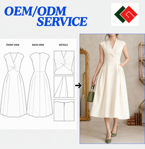Robe Midi Fille en Gros, Romantique et Douce, Couleur Abricot Unie, Col en V Torsadé à l'Avant, Manches Courtes, Taille Naturelle, Idéale pour le Quotidien et les Fêtes - Product Image 2