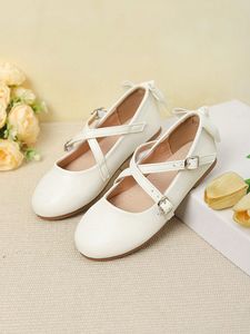 Chaussures plates d'été en cuir PU à brides croisées avec nœud arrière pour enfants, vente en gros - Product Image 3