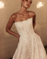 Robe de mariée Mily Bridal MHL673, style A, sans manches, bustier, taille basque, corset en dentelle