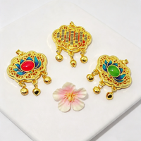 Breloque en forme de lotus ajourée émaillée, plaquée cuivre antique, nouveau style chinois, avec clochettes, pour la création de colliers et de bijoux DIY