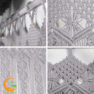 Rideau de séparation de porte personnalisé en coton tissé à la main gris style bohème avec pompons, style Art Déco, décoration intérieure, entrée, du Vietnam - Product Image 2