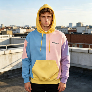 Customization Drawstring Flat Embroidery Blanks Patchwork Blanks Heavyweight 460gsm OEM Letters Premium Pullover Hoodies for Men - Product Image 3