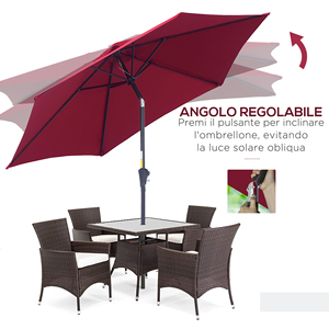 Para paraguas de jardín rojo oscuro 260x260x235cm con manivela y cabezal inclinable Aluminio y poliéster Modelo 84D-032WR - Product Image 5