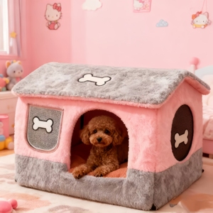 Luxuriöses Dreieckiges Donut-Hundebett Gemütliche Höhle Haustierhaus Weicher Kissenrand zur Angstlinderung Rutschfest für Wintergebrauch für Katzen und Kleine Hunde - Product Image 3