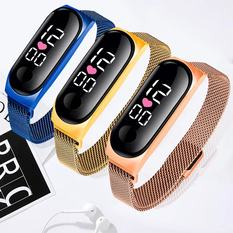 Jam tangan gelang LED digital pria, jam tangan olahraga kualitas tinggi, jam tangan gelang silikon sentuhan tahan air pria pabrik