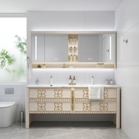 Meuble-lavabo mural moderne de luxe en bois massif avec miroir LED tactile éclairé, lavabo personnalisable, vente directe d'usine
