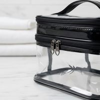 Pochette de maquillage transparente en PVC double couche personnalisée, imperméable, grande trousse de toilette de voyage, trousse de beauté