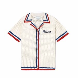 Benutzer definierte Sommer Baumwolle Logo Stricken Kurzarm Button Down Männer Plus Size Strickwaren Soft Knitted Top Häkel hemden - Product Image 1