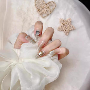 <span class=keywords><strong>Ongles</strong></span> press-on translucides style français œil de chat, faits main, avec nœud décoratif, <span class=keywords><strong>colle</strong></span> gel pour application facile sur les doigts – Vente chaude - Product Image 3