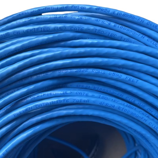 CAT6 unshielded cable 4 pairs 24 AWG solid bare copper conductor U/UTP PO insulated PVC sheath BELDEN 7814A
